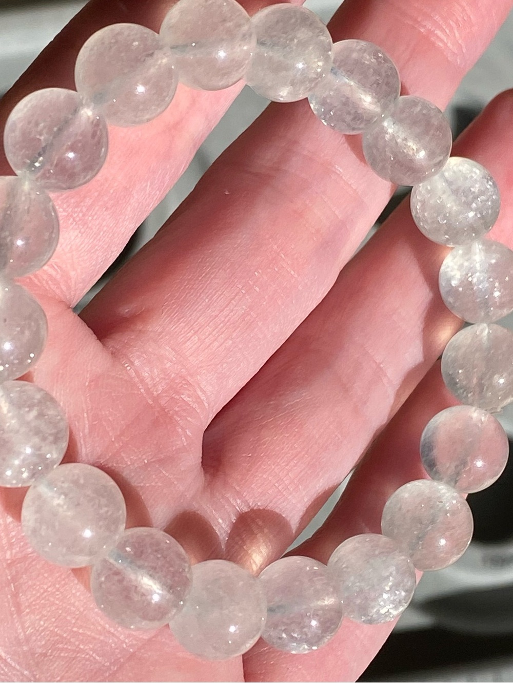 Blue Flash Clear Quartz Bracelet 9-10mm Sparkly Icy Crystal Stretch Bracelet